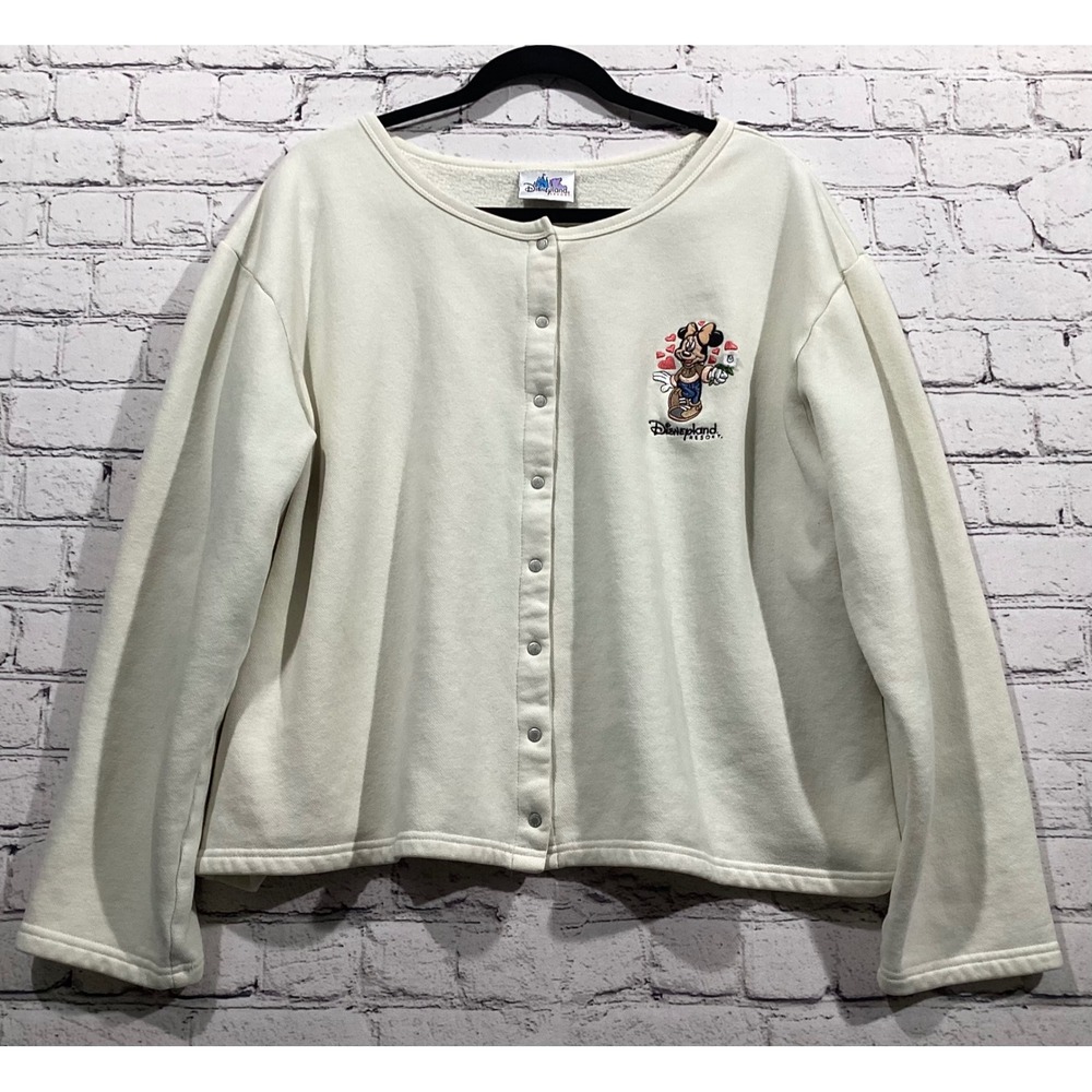 Vintage Disneyland Resort Minnie Mouse Snap Front Sweatshirt Cardigan Cream